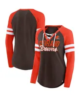 Women's Fanatics Brown, Orange Cleveland Browns True to Form Raglan Lace-Up V-Neck Long Sleeve T-shirt