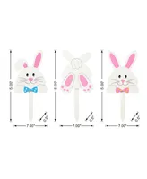 Glitzhome 15" H Easter Wooden Bunny Pick, Yard Stake, Set of 3