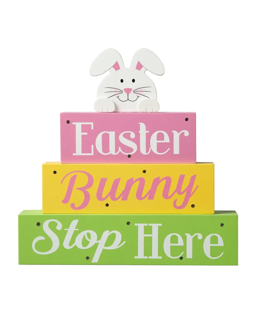 Glitzhome 12" L Easter Led Lighted Wooden Bunny Block Word Sign