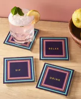 Trina Turk 4" D Cheers to You Glass Coaster Set, 4 Piece