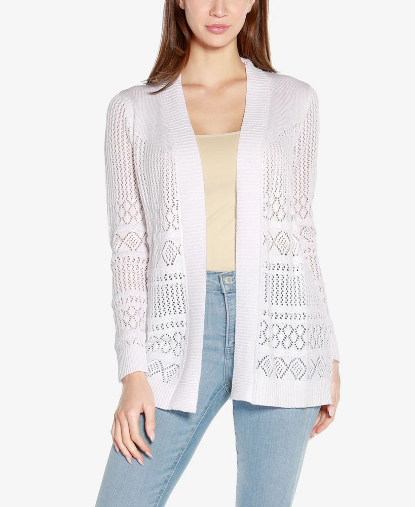 Belldini Women's Pointelle Long Sleeves Open Cardigan Sweater