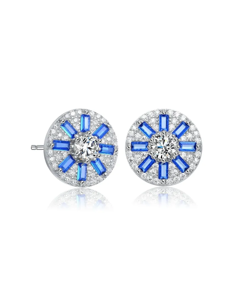 Genevive Sterling Silver Baguette and Round Cubic Zirconia Stud Earrings