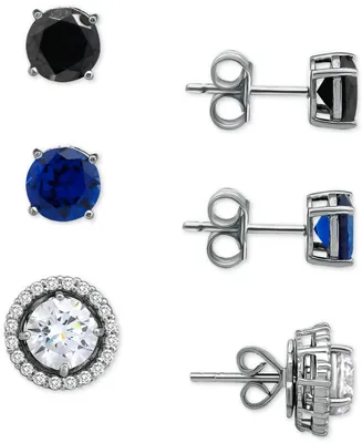 Giani Bernini 3-Pc. Set Multicolor Cubic Zirconia Stud Earrings with Interchangeable Halo Jackets in Sterling Silver, Created for Macy's