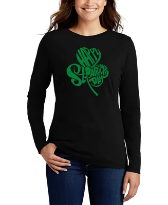 La Pop Art Women's St. Patrick's Day Shamrock Word Long Sleeve T-shirt
