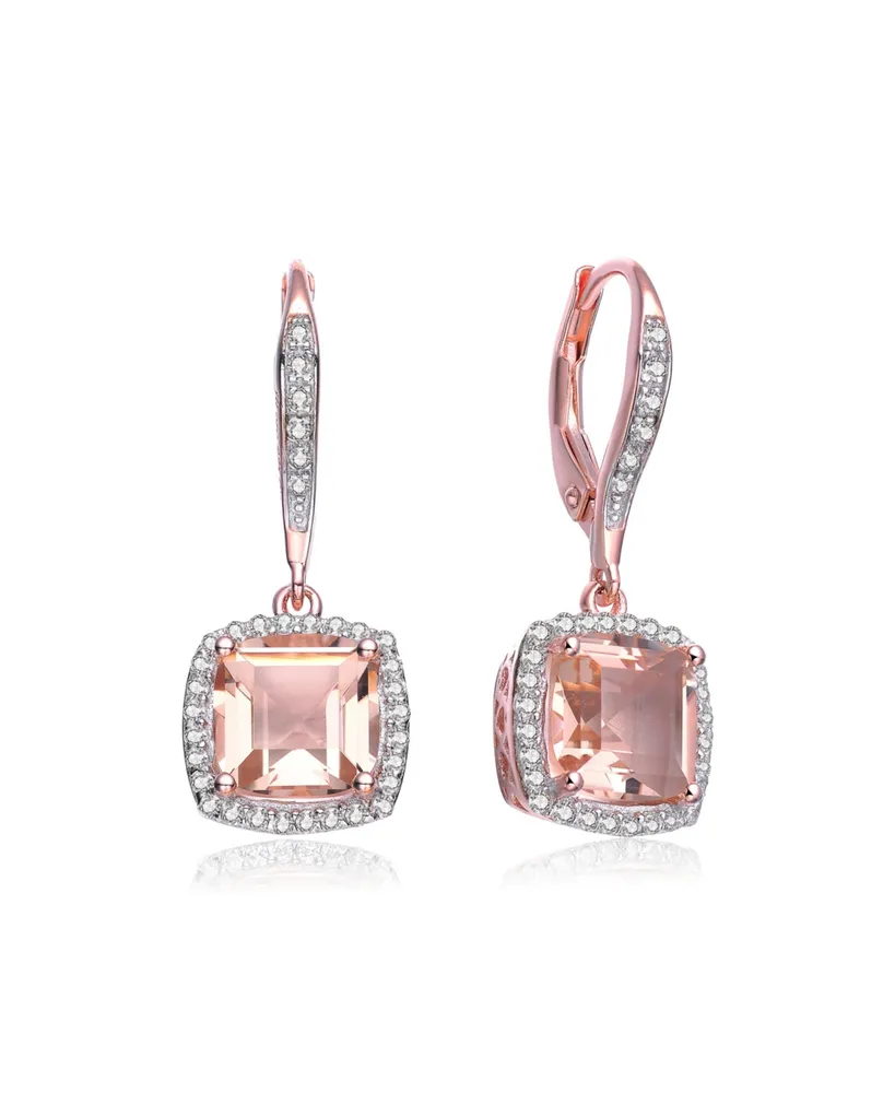 Genevive Sterling Silver 18K Rose Gold Plated Morganite Cubic Zirconia Drop Earrings