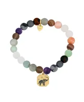 Unwritten 14k Gold Plated Crystal Strength Elephant Multi Color Matte Stone Stretch Bracelet