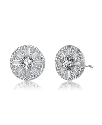 Genevive Sterling Silver Baguette and Round Cubic Zirconia Stud Earrings