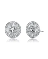 Genevive Sterling Silver Baguette and Round Cubic Zirconia Stud Earrings