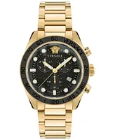 Versace Men's Swiss Chronograph Greca Dome Gold Ion Plated Bracelet Watch 43mm