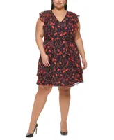 Tommy Hilfiger Plus Ruffled Floral Chiffon Dress