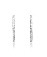 Sterling Silver White Gold and 14K Gold Plated Cubic Zirconia Hoop Earrings