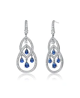 Genevive Cubic Zirconia Sterling Silver Double Teardrop Chandelier Earrings