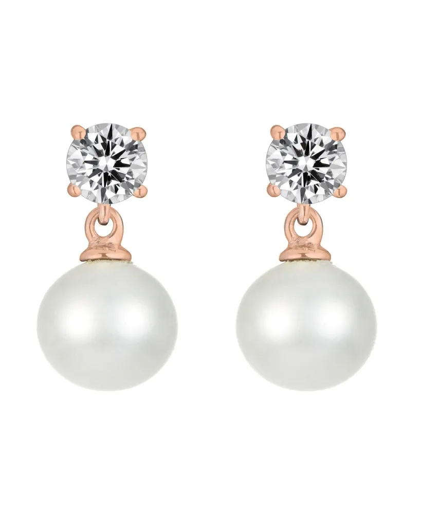 Genevive Sterling Silver Cubic Zirconia Pearl Drop Earrings