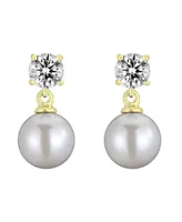 Genevive Sterling Silver Cubic Zirconia Pearl Drop Earrings