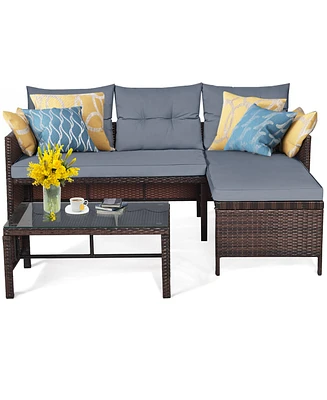 Costway 3PCS Patio Wicker Rattan Sofa Set Outdoor Sectional Conversation
