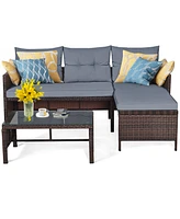 Costway 3PCS Patio Wicker Rattan Sofa Set Outdoor Sectional Conversation