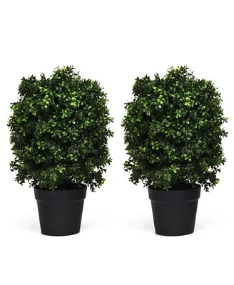 Costway 2PC 24'' Artificial Boxwood Topiary Ball Tree Office Garden Patio Desk Decoration