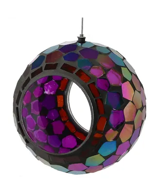Sunnydaze Decor Round Mosaic Fly-Through Hanging Bird Feeder - 6 in - Purple