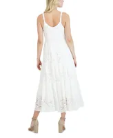 Robbie Bee Women's Lace-Inset Tiered Maxi Dress
