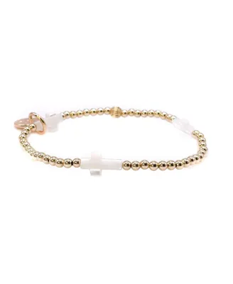 Bowood Lane Non-Tarnishing Gold filled, 3mm Ball and Mother Of Pearl Cross Stretch Bracelet