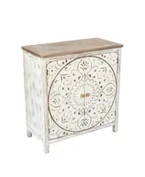 Luxen Home Distressed Floral 15.4" Medium Density Fiberboard, Wood 2-Door Storage Cabinet