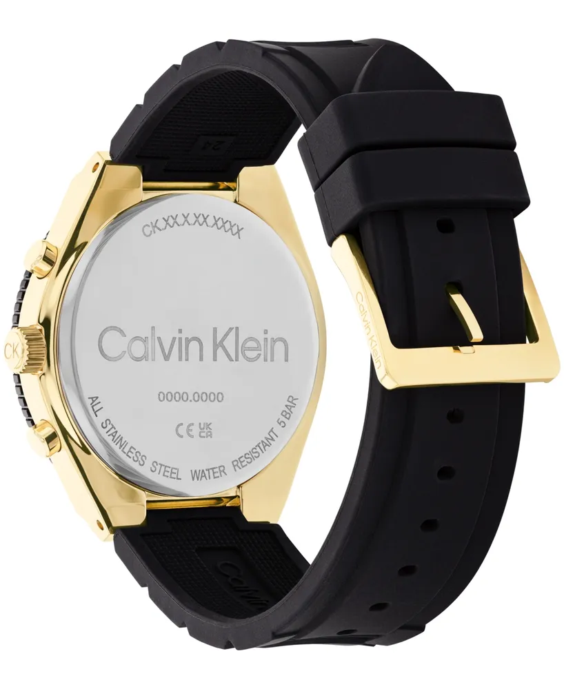 Calvin Klein Men's Black Silicone Strap Watch 44.5mm