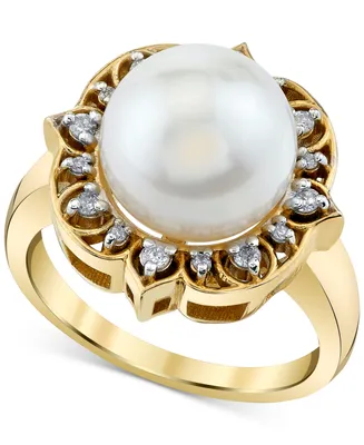 Cultured Freshwater Pearl (11mm) & Diamond (1/6 ct. t.w.) Statement Ring in 10k Gold