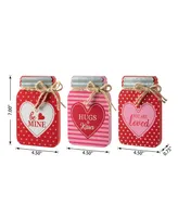 Glitzhome 7" H Valentine's Wooden Mason Jar Table Decor Set, 3 Piece