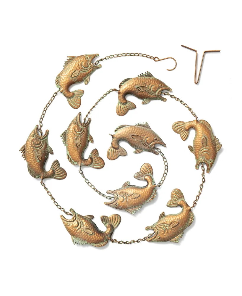 Glitzhome 8.5' Faux Copper Patina Finish Fish Shaped Rain Chain with V-Shaped Gutter Clip