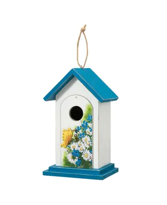 Glitzhome 11.75" H Distressed Solid Wood Daisy with Butterfly Birdhouses