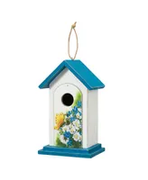 Glitzhome 11.75" H Distressed Solid Wood Daisy with Butterfly Birdhouses