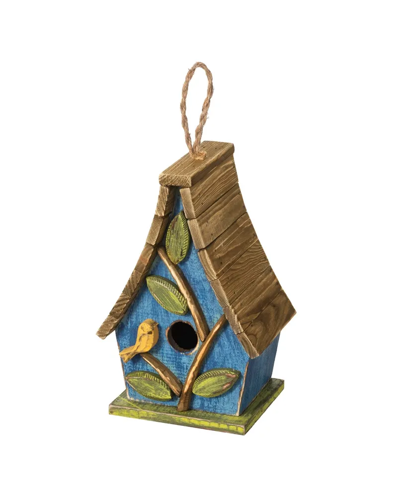 Glitzhome 12.5'' H Distressed Solid Wood Birdhouse with 3D Leaves