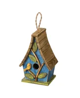 Glitzhome 12.5'' H Distressed Solid Wood Birdhouse with 3D Leaves