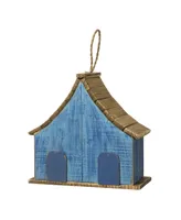 Glitzhome 10.5'' H Distressed Solid Wood Birdhouse with 3D Flowers