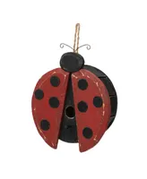 Glitzhome 11.5" H Distressed Solid Wood Ladybug Birdhouse