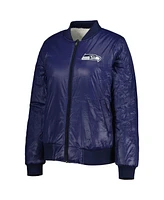 Women's G-iii 4Her by Carl Banks Oatmeal, College Navy Seattle Seahawks Switchback Reversible Full-Zip Jacket