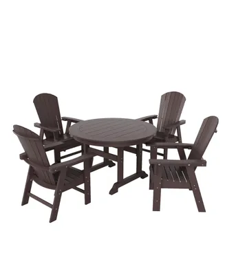 5 Piece Outdoor Patio Dining Round Table and Shell Back Armchair Set