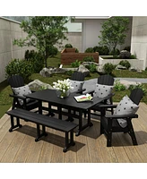 WestinTrends 6 Piece Outdoor Patio Dining Table and Armchair Bench Set