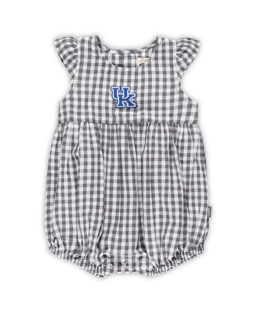 Girls Infant Boys and Girls Garb Charcoal Kentucky Wildcats Cara Woven Gingham Ruffled Bodysuit