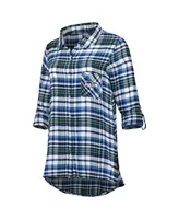 Women's Concepts Sport College Navy, Neon Green Seattle Seahawks Mainstay Flannel Full-Button Long Sleeve Nightshirt