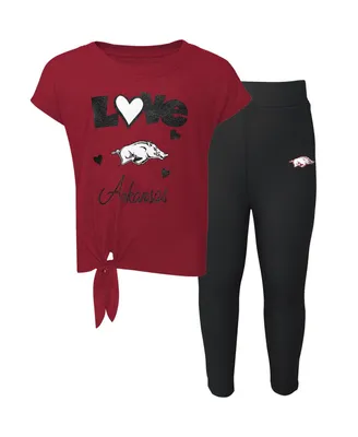 Preschool Girls Cardinal, Black Arkansas Razorbacks Forever Love T-shirt and Leggings Set