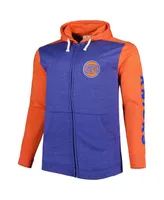 Men's Fanatics Heathered Blue, Orange New York Knicks Big and Tall Down Distance Full-Zip Hoodie