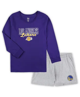 Women's Concepts Sport Purple, Heather Gray Los Angeles Lakers Plus Long Sleeve T-shirt and Shorts Sleep Set