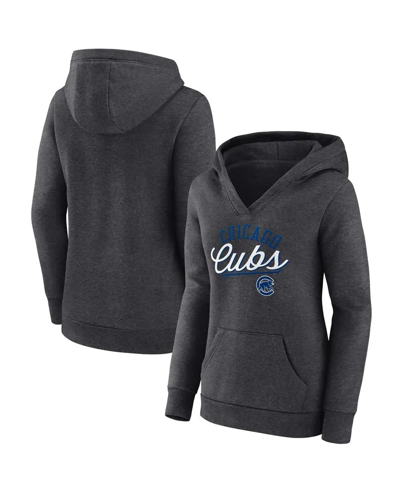 Women's Fanatics Heather Charcoal Chicago Cubs Simplicity Crossover V-Neck Pullover Hoodie