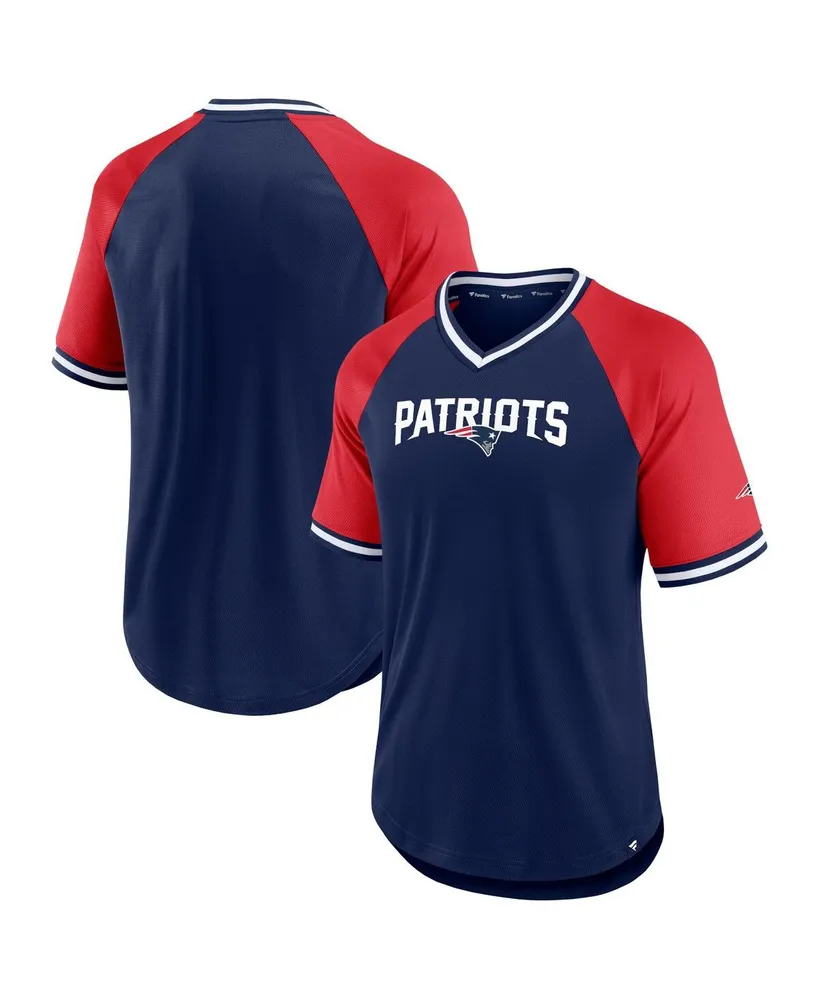 Men's Fanatics Navy, Red New England Patriots Second Wind Raglan V-Neck T-shirt