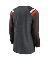 Men's Nike Heathered Charcoal, Brown Cleveland Browns Tri-Blend Raglan Athletic Long Sleeve Fashion T-shirt