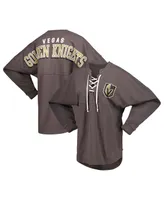 Women's Fanatics Charcoal Vegas Golden Knights Spirit Lace-Up V-Neck Long Sleeve Jersey T-shirt