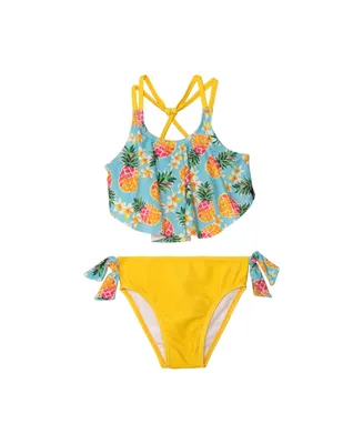 Girl Printed Two Piece Swimsuit Blue Pineapple & Yellow