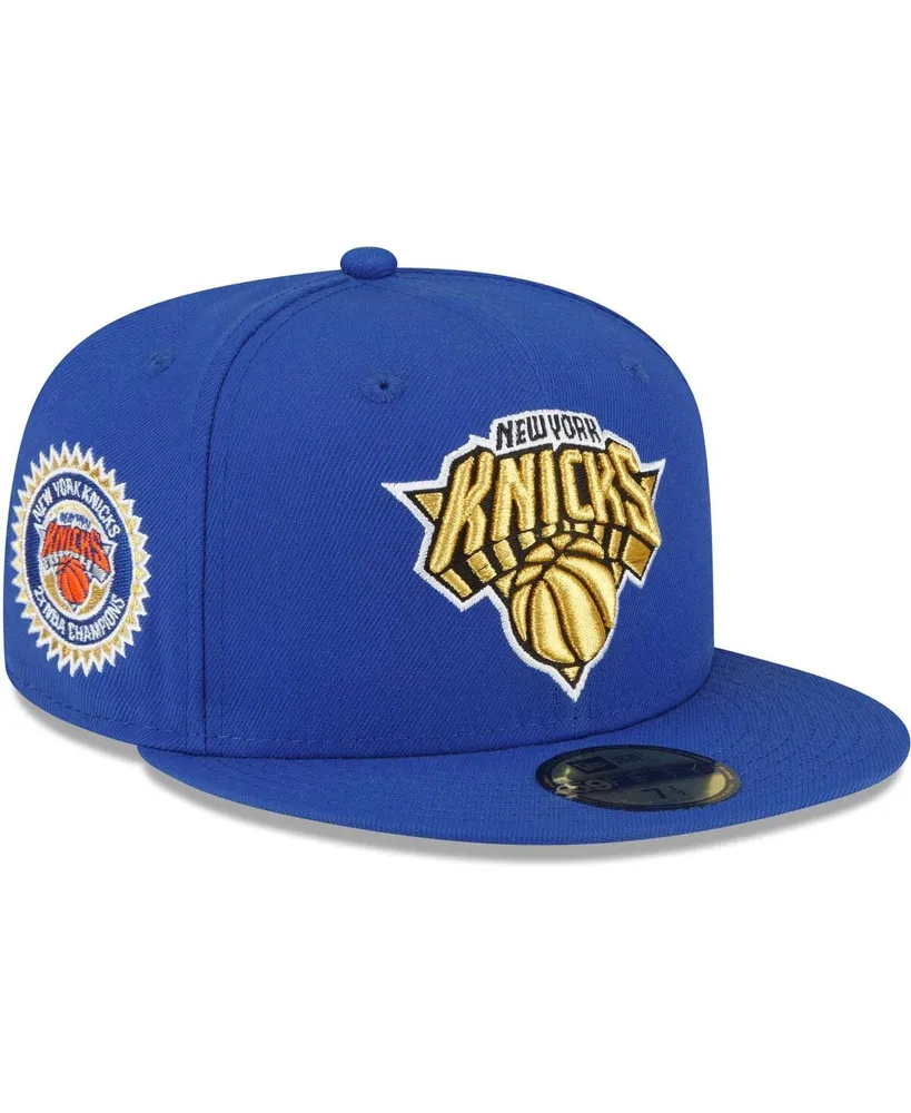 New Era Men's New Era Blue York Knicks 2X Nba Champions Metallic Undervisor 59Fifty  Fitted Hat