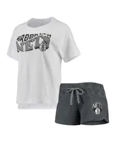 Women's Concepts Sport Charcoal, White Brooklyn Nets Resurgence Slub Burnout Raglan T-shirt and Shorts Sleep Set